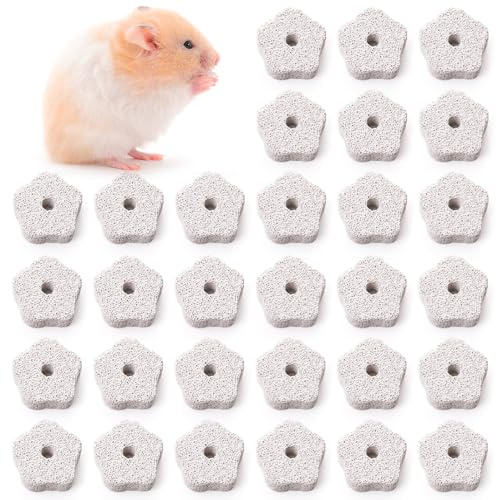 DEAYOU 30 Pack Chinchilla Lava Bites, Flower Shape Rabbit Teeth Grinding Stone, Small Animal Chew Toys Mineral Calcium Block for Hamster, Squirrel, Rat, Parrot, Bunny