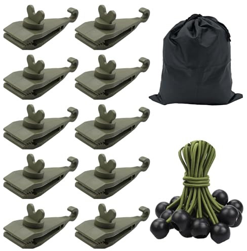 Keovoker Verbesserte Planenclips mit Bungee-Kugeln, robuste Verschlussklammern, Hai-Zelt-Befestigungen, Clips für Outdoor-Camping und Wohnwagen, Vordächer, Pool, Auto, Bootsabdeckungen, Grün, 20 Stück