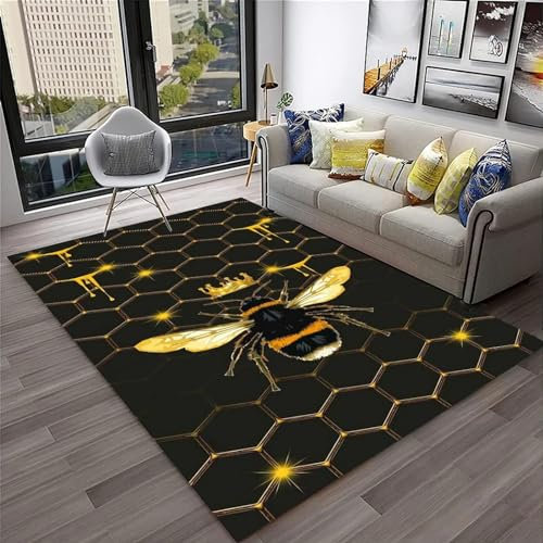 Teppich Wohnzimmer Teppich Kurzflor Modern Design Rutschfest Waschbar Teppich Für Schlafzimmer Bodenmatte Innen Und Außen Teppich Niedlicher Honigbienen-Insekten-Cartoon 80 X 120 Cm / 31.5 X 47. -2J7