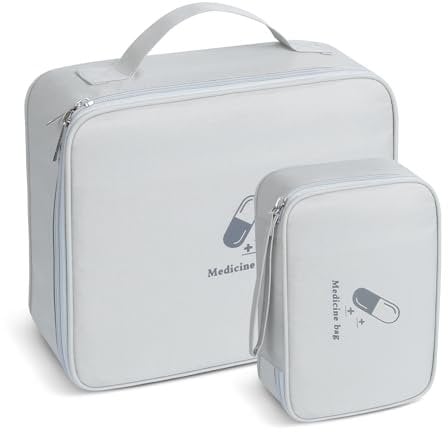 AiQInu Medikamententasche, 2 Stück Reiseapotheke Tasche Wasserdicht, Große & Klein Medikamententasche Reise, Tragbar Medizin Aufbewahrungstasche für Home Office Reisen