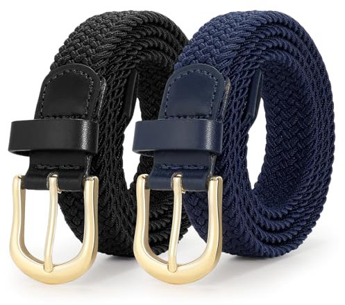 VONMELLI 2 Packungen taillengürtel damen stretchgürtel damen Herren, flechtgürtel damen Verstellbarer Elastischer Stoffgürtel für Unisex 2.5cm Länge 90 cm bis 120 cm Schwarz+Blau L