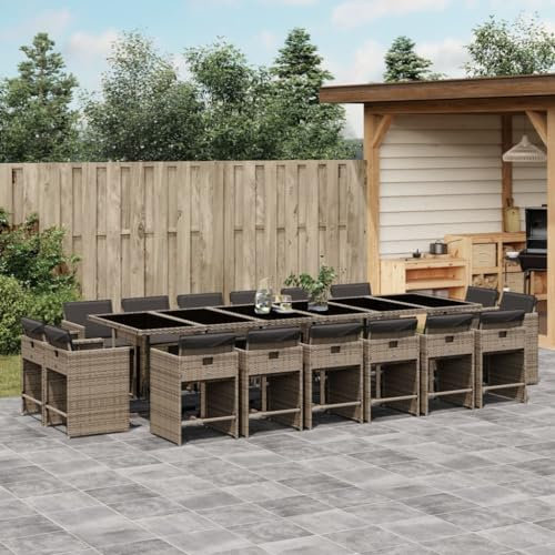 Homgoday Garten-Essgruppe mit Klappstühlen & Tisch aus PE-Rattan, grau, 330x106x73 cm - für Freiluftmahlzeiten Model3278011