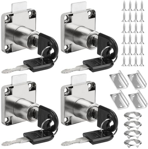 4 Pièces 22mm Serrure Meuble, Acier Inoxydable Serrure Placard, 4 Serrures Avec Clés Différentes, Serrure De Tiroir De Bureau, Serrure Tiroir Bureau, Serrure Armoire Metallique pour Meubles, Armoire