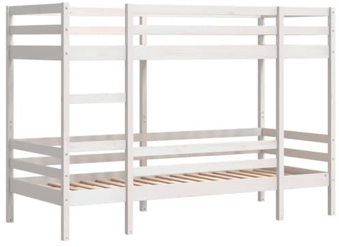 vidaXL Etagenbett, Stockbett ohne Matratze, Bett mit Leiter Leitplanken, Kinderbett Bettgestell mit Lattenrost, Weiß 90x200cm Massivholz Kiefer