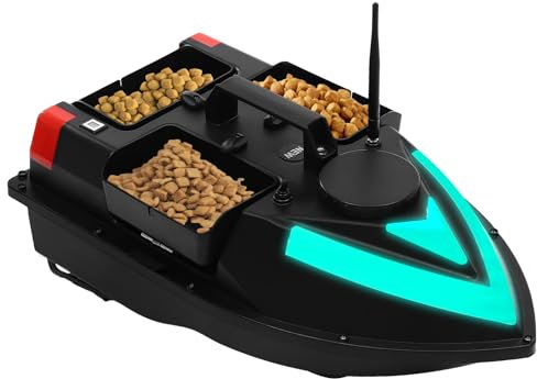 Bateau Télécommandé avec GPS Croisière à Point Fixe, Intégré Batterie Lithium 5200mah, Lumière LED et 3 Boîtes Appâts Bateau Amorceur Peche Carpe pour Réservoirs, Lacs, pour Amateurs Pêche