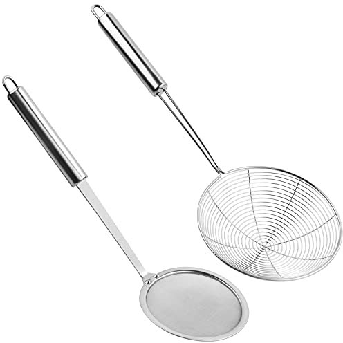 YILANJIN 2 Pcs Home Kitchen Sieve, Stainless Steel Wire Sill Spoon Skimmer, Pasta Strainer, Oil Sew, Flour Sieve, Spider Web Filter, Baking View, Food Strainer, Cooking Strainer