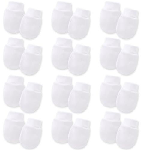 TUONYIS 12 Paar Babyhandschuhe, Baumwolle Fäustlinge, Baby Handschuhe gegen Kratzen, Anti-Grab Fäustlinge für 0-6 Monate Baby Jungen und Mädchen (Weiß)