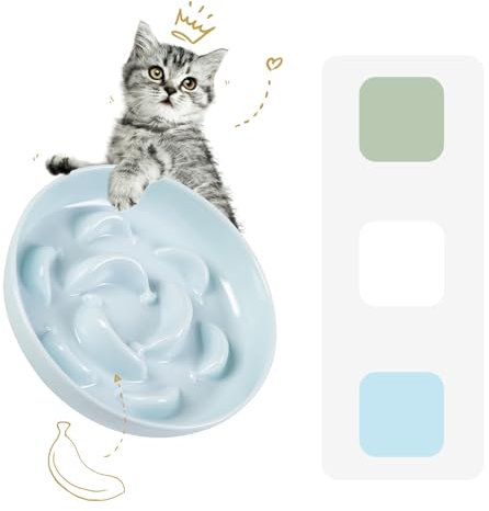 Comedero Antivoracidad para Gatos de Melamina - Plato de Comida con Laberinto para Alimentación Lenta - Cuenco Antivómitos de Serie Pastel - Azul Pálido - 16 x 3 cm