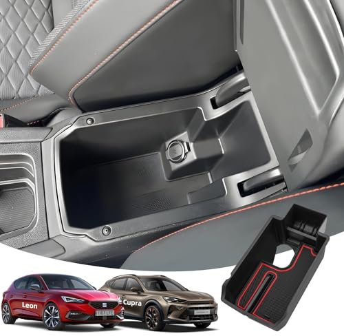 LANGBEAN Armlehne Aufbewahrungsbox für Seat Leon 2025 2024 2023 2022 2021 2020, Mittelkonsole Organizer mit Antirutschmatten für Cupra Formentor, Armlehne Organizer Zubehör, Rot