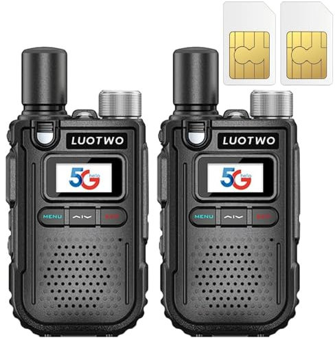 LUOTWO N5230 2 Pack Global Walkie Talkie a lungo raggio con schede SIM 4G POC Portata illimitata Walkie Talkie portatile ricaricabile LTE Radio bidirezionale Walkie Talkie per adulti