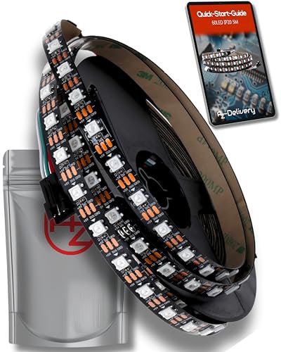 AZDelivery 5M WS2812B 60 LEDs/m 60 Pixels/m LED Strip RGB adressierbarer LED Streifen mit 5050 SMD LEDs IP20 Schwarz nicht Wasserdicht