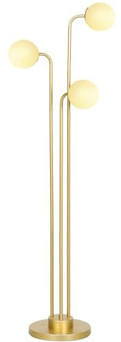 HOMCOM Lampadaire sur pied salon, lampe salon style contemporain avec 3 spots pivotants, abat-jour en verre et interrupteur à pied - lampadaire salon, chambre à coucher, bureau, 55 x 28 x 165 cm, doré