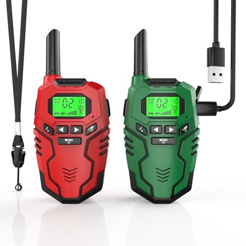 Inspireyes Walkie Talkie Kinder Aufladbar 2er Set, 2-Wege-Radio 16 Kanäle, Kinderspielzeug Geeignet für Outdoor, Wandern, Reisen, Camping, Geschenke für Kinder von 3-12 Jahren