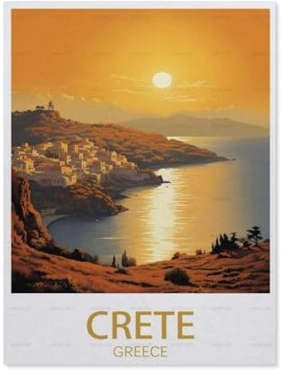 Papier Puzzle 1000 Stück，Vintage-Reiseposter Kreta, Griechenland，Puzzles Lernspielzeug Für Erwachsene Geburtstagsgeschenk（38x26cm）-AM37