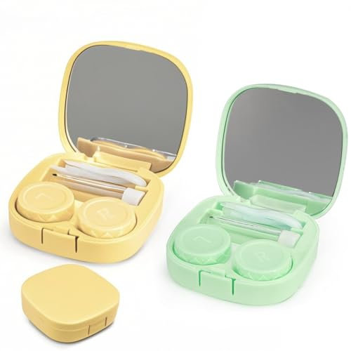 MUVONZI 2 PCS Étui à lentilles de Contact Portable Hygiène Étui à lentilles de Contact Ensemble de Voyage avec Miroir pour Les Voyages Quotidiens comme Les Voyages et Le Travail (Jaune + Vert)