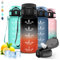 Gourde, 500ml Gourde Enfant, Gourde Paille, Anti Fuite, Gourde Graduée pour 1 Journee, Facile à Nettoyer, Gourde Reutilisable, avec Slogan de Motivation, Bouteille Horaire pour École, Bureau, Camping