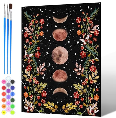 NAIMOER Painting by Numbers Moon and Flowers for Adults Beginners, DIY Acrylic Fantacy Paint by Numbers on Canvas Art for Adults Gifts, Home Wall Decor 30x40cm