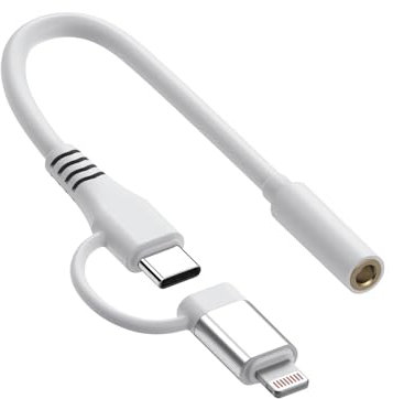 [Apple MFi Zertifiziert] Lightning auf 3,5 mm Kopfhörerbuchse Adapter, iPhone Kopfhörer Aux Audio Dongle + USB Typ C auf 3,5 mm Klinke Buchse Adapter für iPhone 16 15 14 13 Pro Max 12 11 XS XR 8 Kein