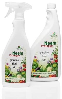 Neem Proteggo – Spray Olio di Neem Pronto all'Uso per Orto, Giardino, Fiori e Piante Ornamentali – Kit Convenienza con Spray 500 ml + Ricarica 1000 ml – Formula Naturale