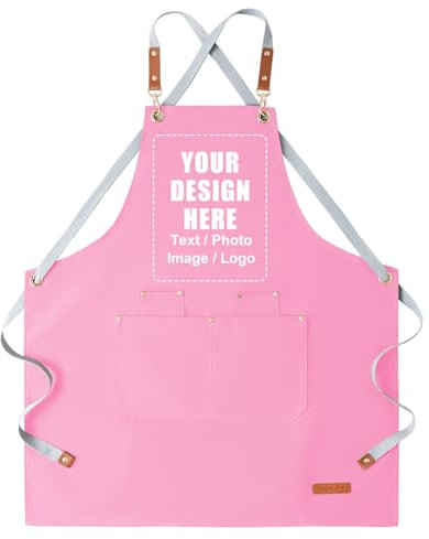 Generisch Schürze Personalisiert mit Bild und Text, Grillschürze Herren Damen, Verstellbare Kochschürze mit Taschen, Wasserdichte Schürzen für Küche Grill Garten (Rosa)
