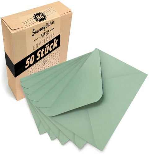 Japun - Briefumschläge (50 Stück) - DIN B6, 175 x 125 mm, grün | Kuvert aus 120 g/m² Papier, Umschlag mit Nassklebung ohne Fenster, für Einladungen zum Beschriften und Bedrucken