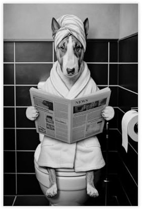 MGHDGD Kunstdruck auf Leinwand, Bullterrier, Hund auf Toilette, Badezimmer, Wandkunst, Dekordruck, Bild für Wohnzimmer, Schlafzimmer, Dekoration, 30 x 45 cm