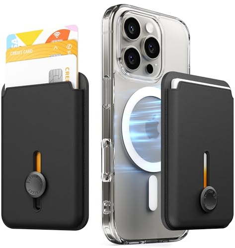 Sinjimoru MagSafe Wallet, Magnetische Kartenhalterung für bis zu 3 Karten mit Schnellzugriff per Knopfschieber, kompatibel mit iPhone 12–17, M-Viica Button Wallet Schwarz