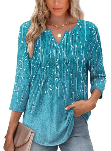 Desol 3/4 Sleeve Top for Women UK V-Neck Ladies Blouse Shirt with Curved Hem Tunic Tops Casual Office