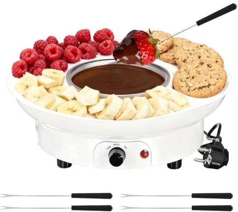 Peelanmall Schokoladenfondue Set 260ml,Fondueset Schokofondue,Fondue mit 2 Temperaturstufen 2 Gabeln,Abnehmbar Schoko Fondue ideal für Obst,Kekse,Weihnachtsplätzchen (Weiß)