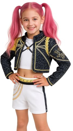Disfraz de banda K-Pop para niños – Rumi Mira Zoey, Demon Hunter, juego completo para niñas, disfraz inspirado en anime para Halloween, carnaval y cosplay (negro-blanco, M: 120-130)