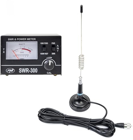 PNI ML29 CB-Antenne, 34 cm, 70 mm Magnet und PNI SWR-300 Reflektometer zur SWR-Messung, schwarz
