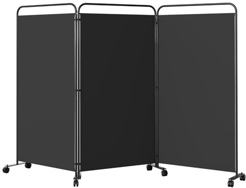 ISOISL Paravent, Raumteiler klappbar auf Rollen 3-teilig 263×181 cm, Wetterfester Paravent für Büro Garten Balkon Terrasse innen(Anthrazit)