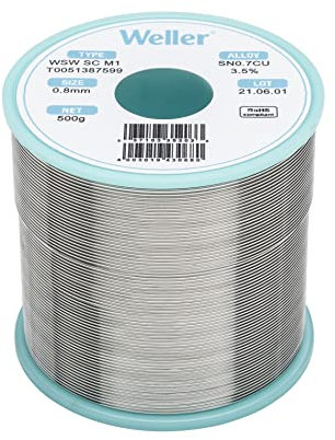 Weller WSW SC M1 (T0051387599) Fil De Soudage Sans Plomb, Ø 0,8mm,Alliage Sn99.3Cu0.7, Teneur De L'écoulement 3,5% 500g