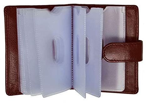 Minimalist Slim Cardholder for Men Women, Small RFID Blocking Credit Card Holder, 24 Card Slots Wallet, Removable Plastic Case, Double Button Closure (Brown)