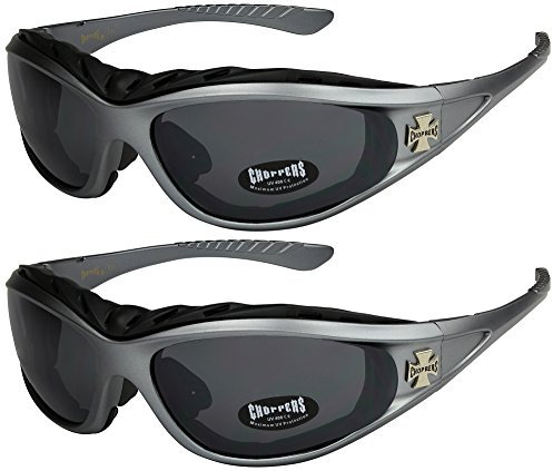 Choppers - Lot de 2 paires de lunettes de soleil moto avec rembourrage unisexe femmes hommes - 1x Modèle 07 (anthracite / teinte noir) et 1x Modèle 07 (anthracite / teinte noir) - Modèle 07 + 07 -