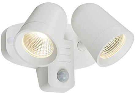 Knightsbridge 230V IP65 18W LED White Twin Spot Floodlight with PIR