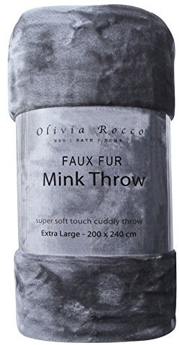Olivia Rocco Super Soft Raschel Sofa Bed Throw, Faux Fur Mink Blanket Settee Throws, Double King Size, Charcoal, Large 150 x 200 cm