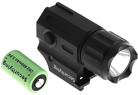 SecurityIng Waterproof LED Tactical Strobe Gun Flashlight, 2-Mode 210LM Handgun Torch Pistol Light with Quick Release Weaver Mount + CR2 3V 800mAh Lithium Battery