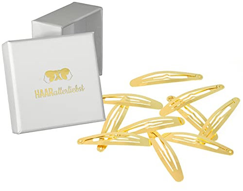 Haarallerliebst Haarspangen Oval für Kinder & Damen – 10 Stück in gold glänzend (6 cm) inkl. Aufbewahrungsbox weiss – Ideal für normales und dickes Haar