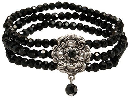 Alpenflüstern Perlen-Trachten-Armband Frederike - elastische mehrreihige Trachten-Armkette mit Strass-Mittelteil, eleganter Damen-Trachtenschmuck, Perlenarmband (schwarz) DAB056
