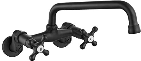 Grifos de pared de latón envejecido, para fregadero de cocina o fregadero, estilo victoriano, de 3 a 9 pies, con dos asas