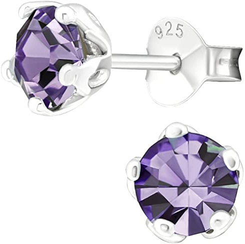 EYS JEWELRY runde Zirkonia Damen Ohrringe Silber 925 - Kristall Ohrstecker amethyst-lila 6 mm - Stecker