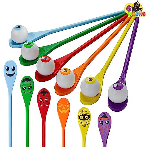 JOYIN Halloween-Ei- und Löffel-Rennspielset, 6 Augäpfel und Löffel Kinder und Erwachsene, Halloween-Spiele im Freien, Partyzubehör, Aktivitäten im Klassenzimmer