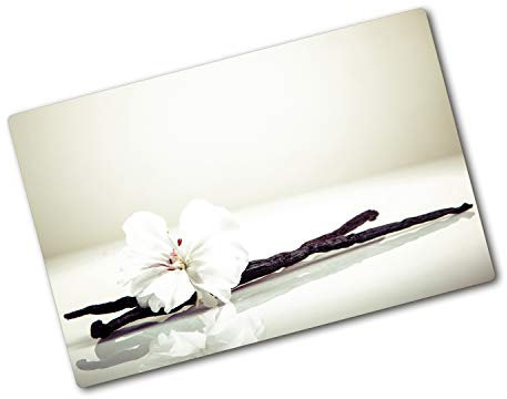 Planche à Découper en Verre Trempé 80x52 cm Modernité Pieds Antidérapants Contact Alimentaire Symétrique Bords Polis Avec Impression Décoration Résistant à la Chaleur - Gousse de vanille