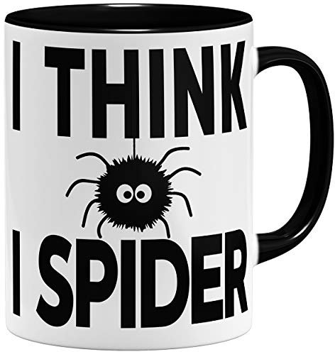 OM3® I Think I Spider – Taza inglesa | Taza de cerámica | 325 ml | Impresión por ambos lados | Negro