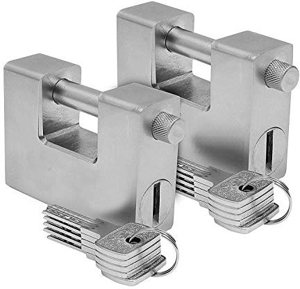 Heavy Duty 1.09kg Padlock Lock with 5 Keys (2 Pack) - Hardened Solid Steel Industrial Protector Hardware Lock - Monoblock Padlock for Garage Door, Containers, Shed, Locker and Warehouse