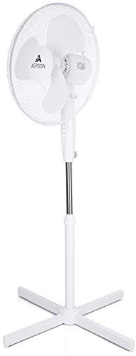 AERSON Ventilatore a piantana 40 cm | Ventilatore regolabile in altezza fino a 120 cm – Alta portata d’aria | 3 diversi livelli di velocità | Funzione oscillazione circa 80°., Bianco