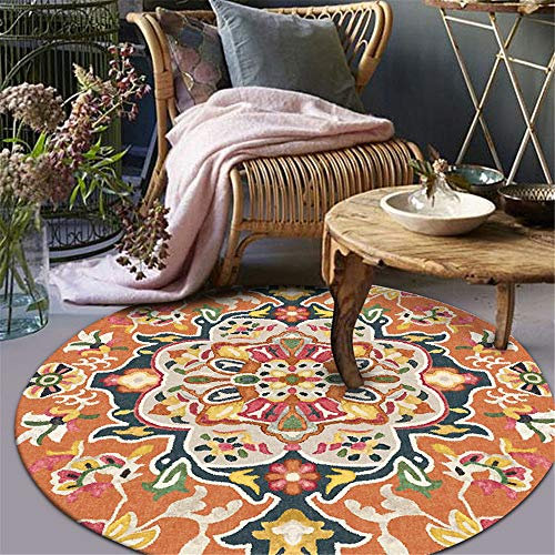 Nicole Knupfer Mandala Runde Teppich Vintage Boho Waschbar Teppich für Wohnzimmer Schlafzimmer Badezimmer Küche Beach Dekor (I,Durchmesser: 80cm)