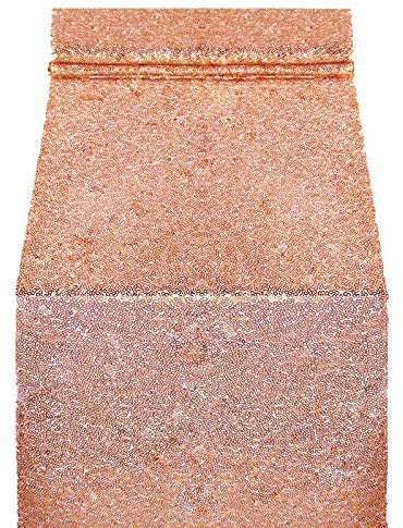 Gardenlovers Rosé-Gold Pailletten Tischläufer - zur Hochzeitsfest Dekoration - Alternative zu Tischband Gold in den Maßen 30cm x 275cm - Tischdeko in Rosegold - auch prima als Herbst Tischläufer
