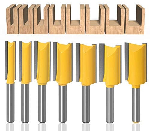 Baorder 7 Stück 1/4 Zoll Schaft Gerade Fräser Set,Holzbearbeitung Wolframcarbid Fräsfräser-Bits Doppelflöten Nutfräser